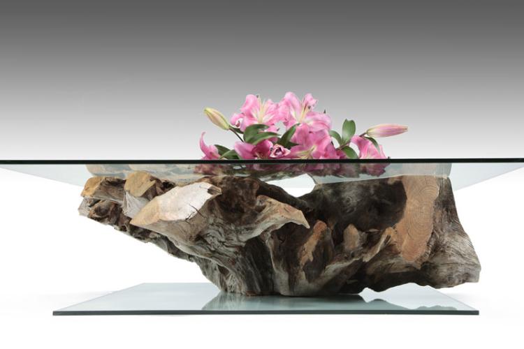 Ancient Roots Coffee Tables with Glass Topped Crafted British Furniture