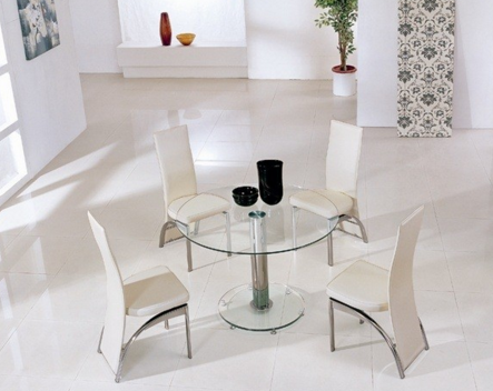 Planet Black Round Glass Dining Table with Ashley Chairs