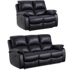 Roma Black Leather Manual Recliner 3+2 Seater Sofa Set